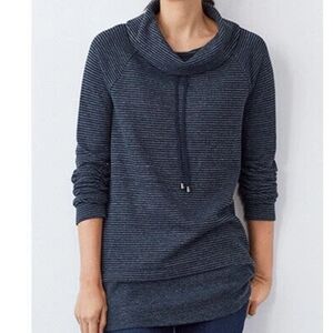J. Jill Relaxed Waffle-Knit Cowl-Neck Top In Gray Blue Size M